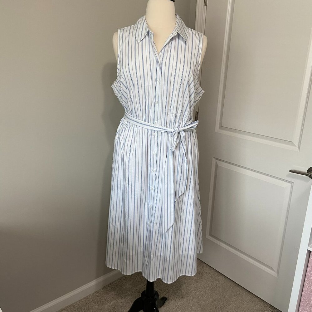 Lane Bryant Blue and White Striped Sleeveless Shirt Dress